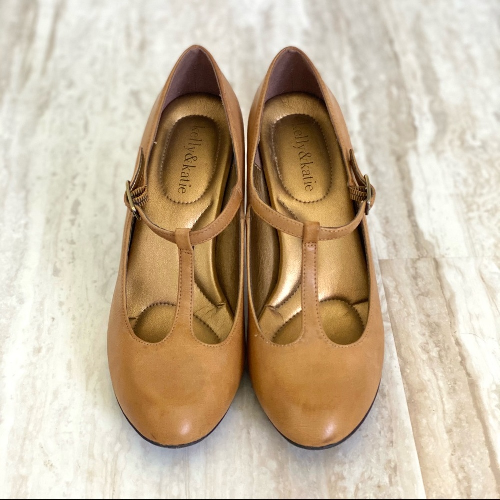 Kelly & Katie T Strap Nude Faux Leather Pump